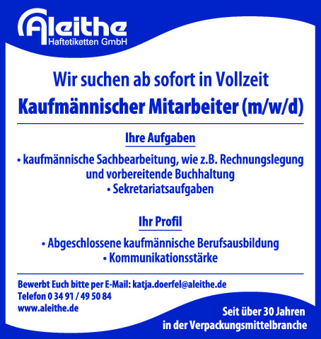 Mitarbeiter gesucht: Kaufmännischer Mitarbeiter (m/w/d)