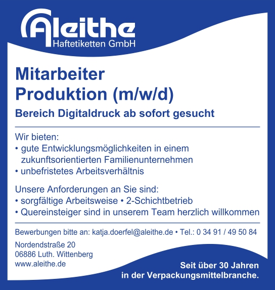 Mitarbeiter gesucht: Produktion/Digitaldruck (m/w/d)