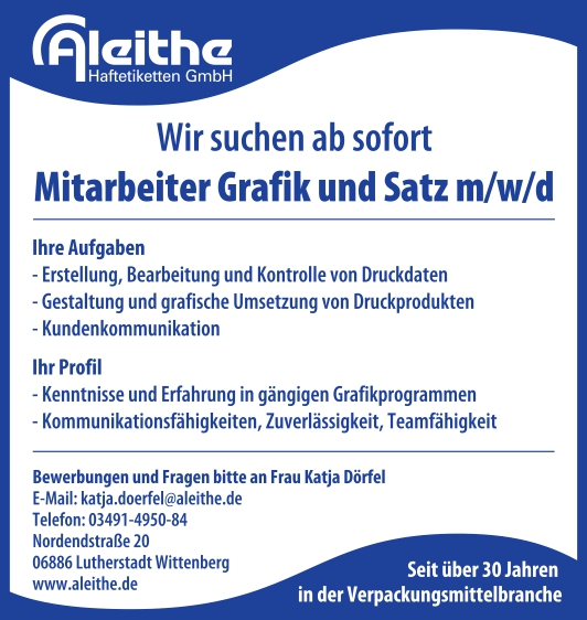 Mitarbeiter gesucht: Grafik und Satz m/w/d