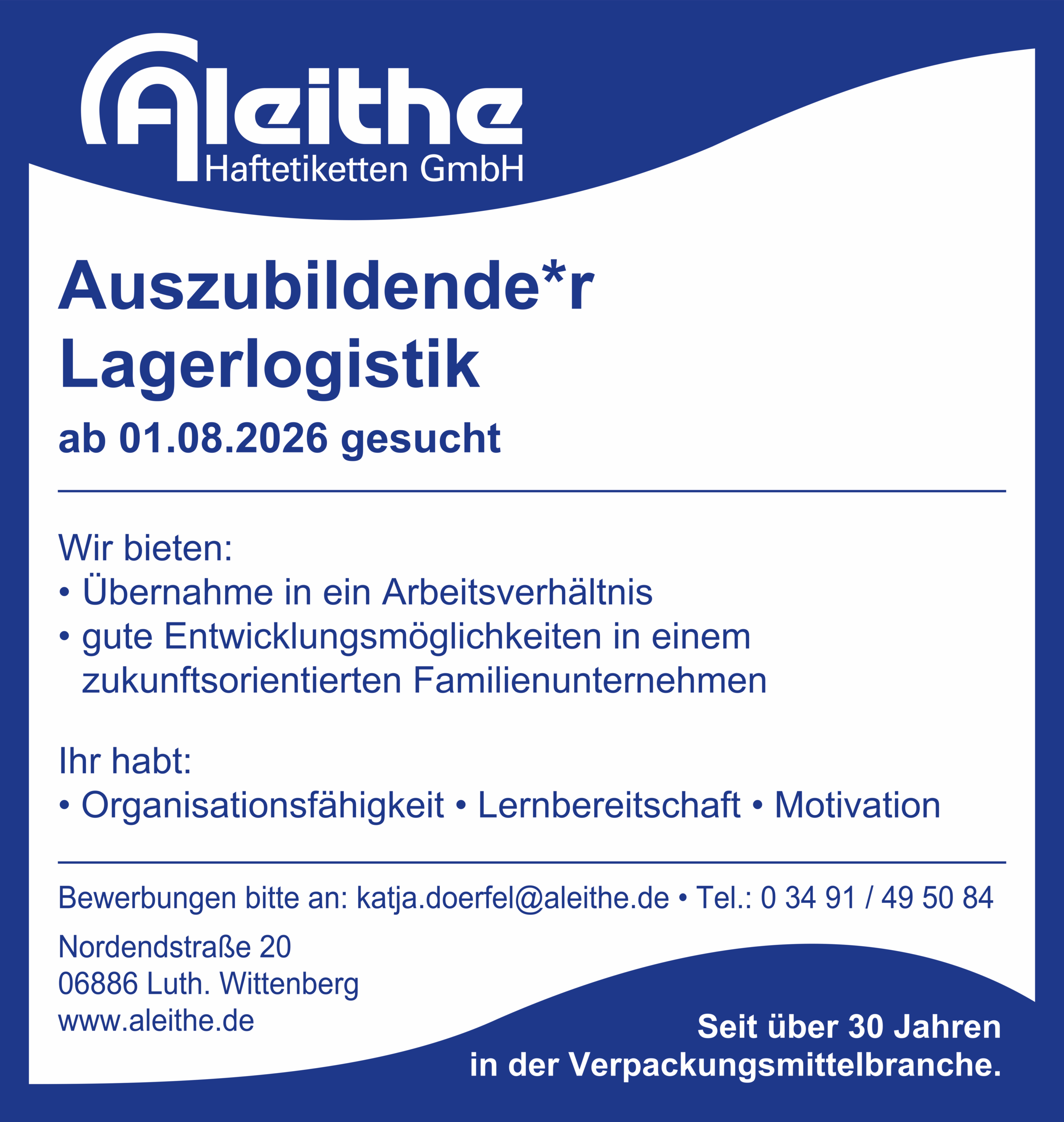 Azubi Lagerlogistik (m/w/d) ab 01.08.2026 gesucht
