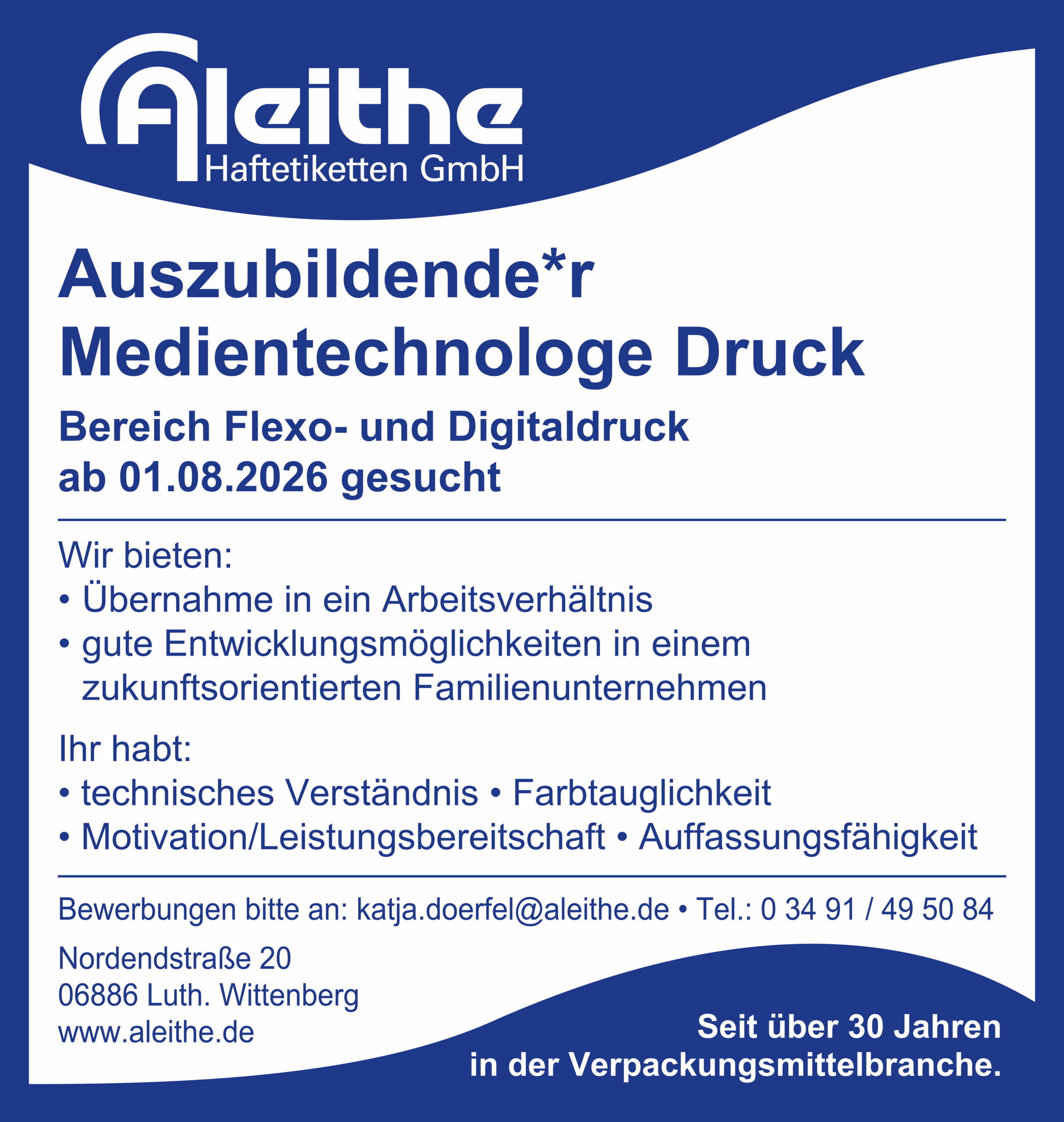 Azubi Medientechnologe Druck (m/w/d) ab 01.08.2026 gesucht